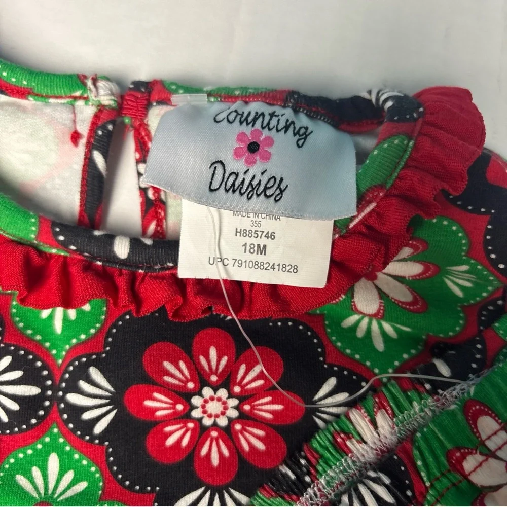 Counting Daisies Baby Girl 18 Months Outfit Dress Bloomer Red Green Black New